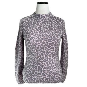 Kinross Cashmere Women’s Animal Print Pink Lavender Cowl Neck  Sweater Size M